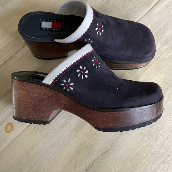 Vintage Y2k chunky wooden platform Tommy Hilfiger clogs - Picture 3 of 10